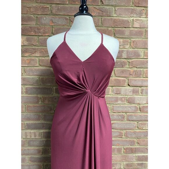 DB Studio Burgundy Spaghetti Strap Jersey Knit Maxi Evening Dress Size 4 - Picture 3 of 9